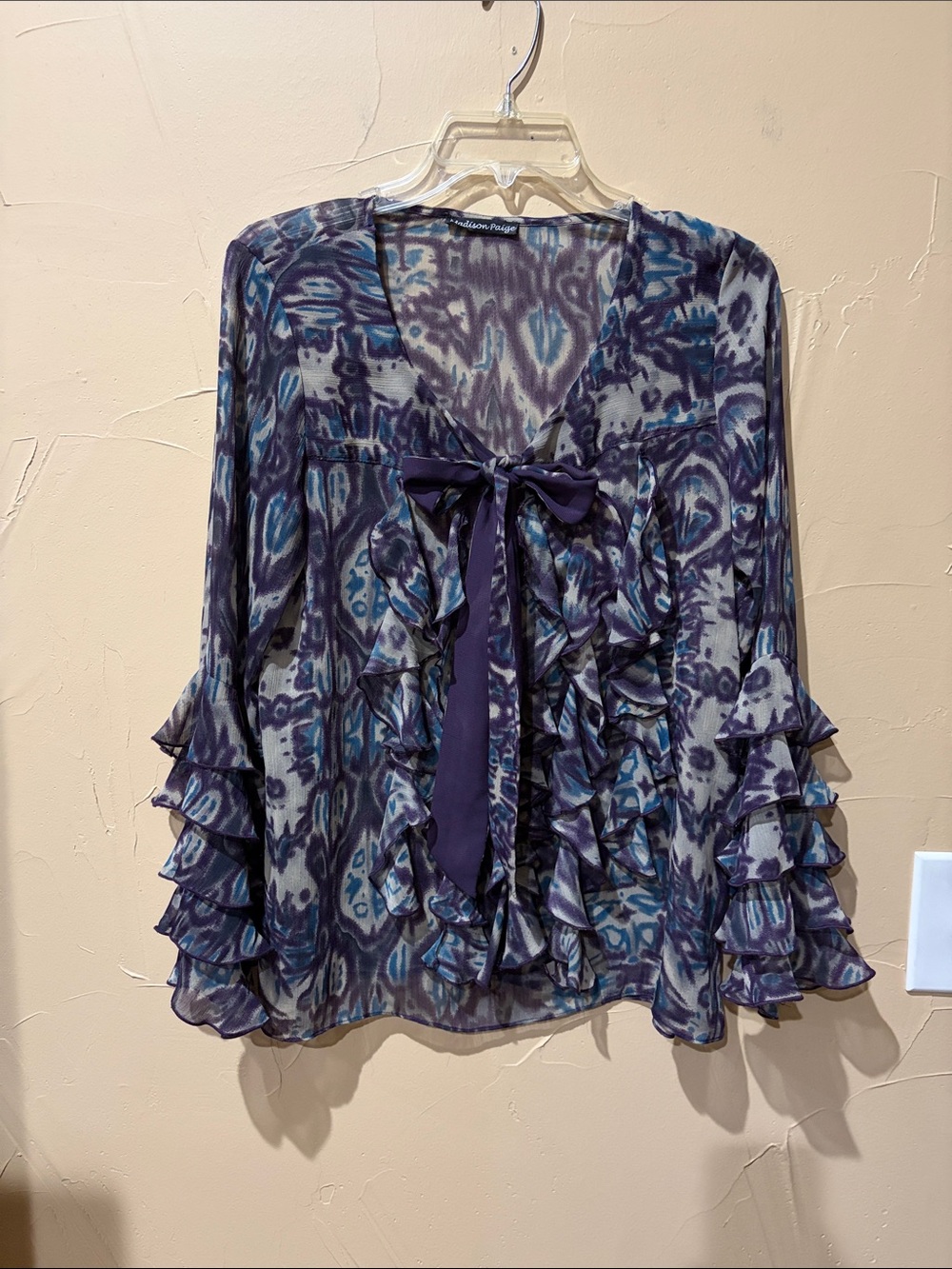 Madison Paige Purple Ruffle Tie-Neck Blouse